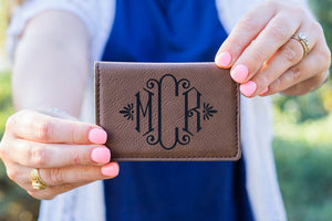 Dark Brown + Black Laser Engraved Keychain ID Wallet