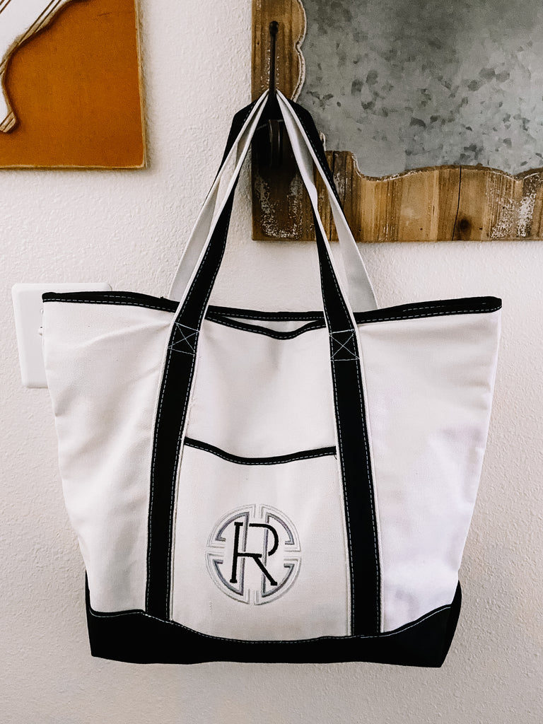 Black Canvas Zip Close Boat Tote – Must Be Monogrammed