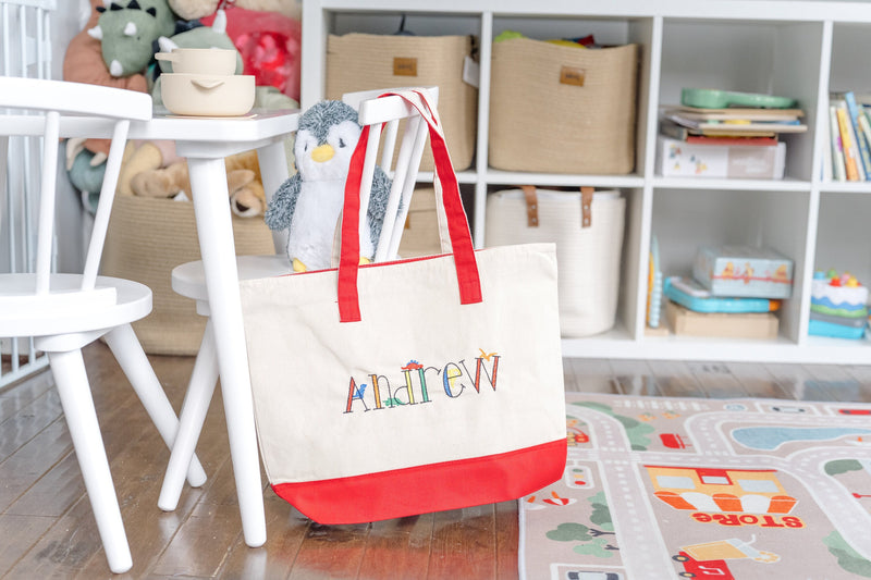 Dinosaur Friends Kids Personalized Name Tote | Daycare Bag | Children's Tote | Embroidered Name Tote | Dino